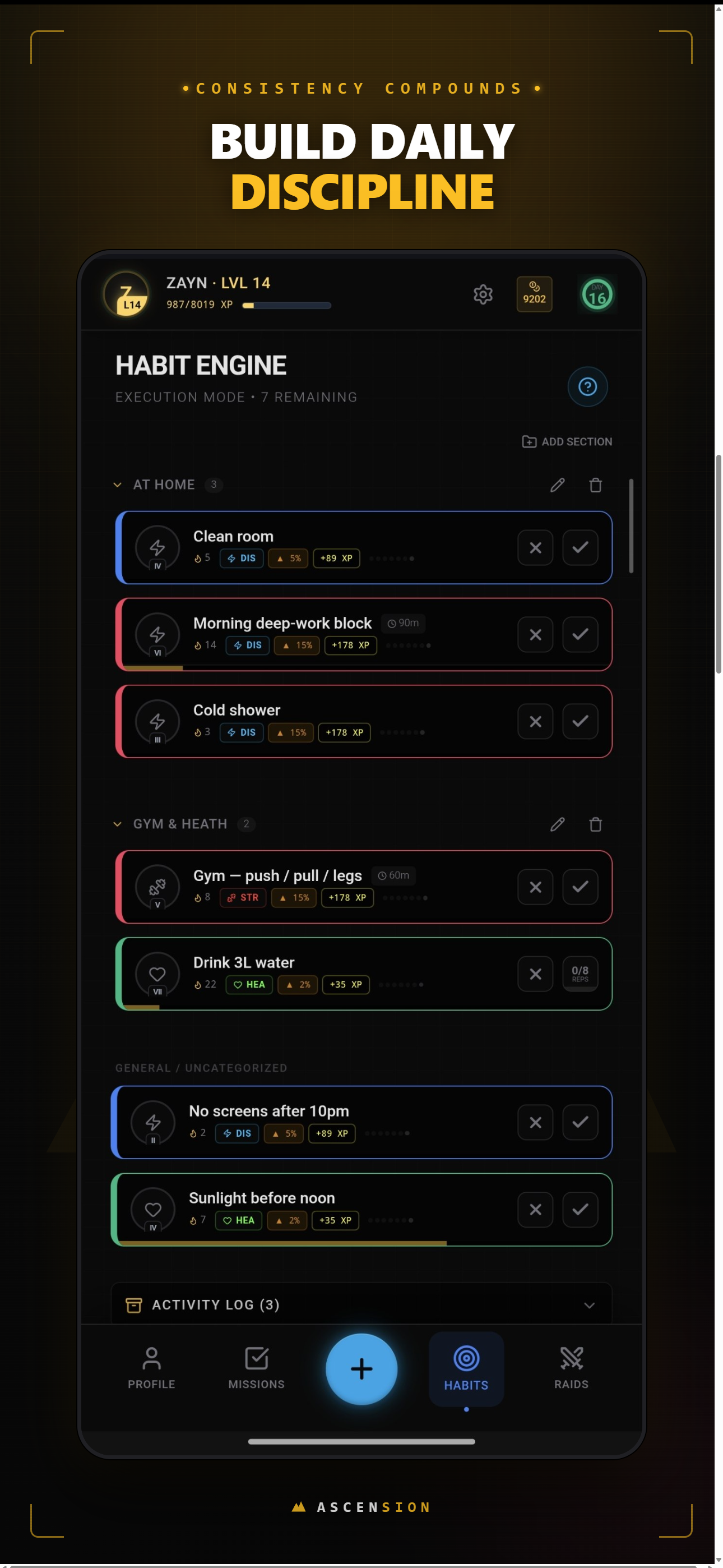 Ascension habit engine and streaks